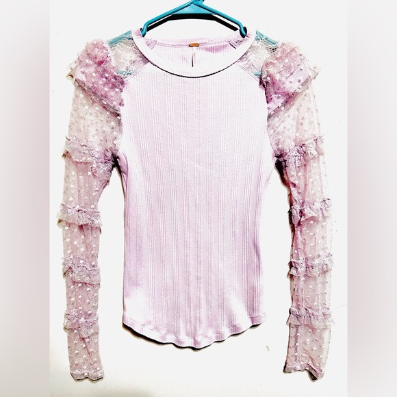 Free People Tops - Free People Lavender Lace Ruffle Blouse